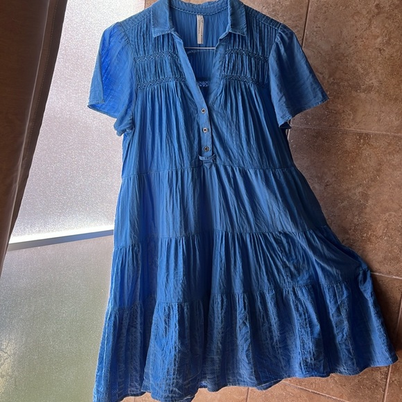 Anthropologie Dresses & Skirts - Anthropologie Georgina Tiered Mini Dress —Pockets! Blue Size M - 100% Cotton! ☀️